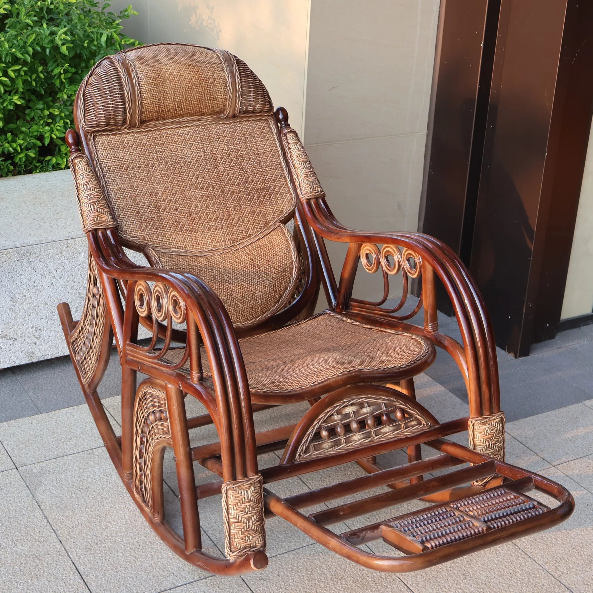 Natural rattan rocking chair elderly recliner balcony