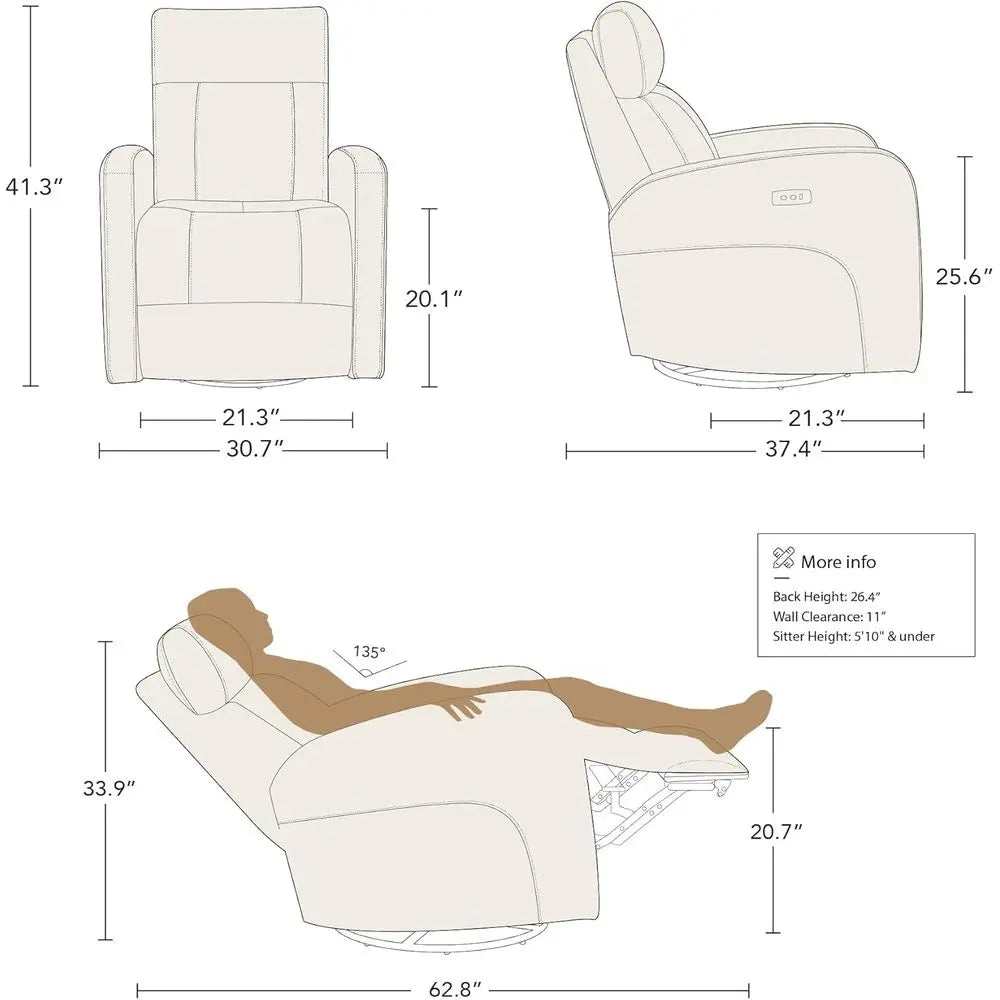 Camel Brown Genuine Leather Power Recliner for Adults and Electric Swivel Glider for Nursery, Living Room
