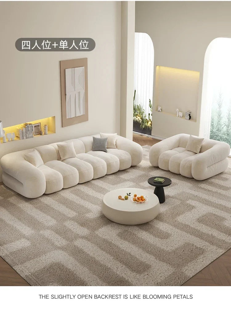 Living Room Modern Simple Straight Cotton Candy Skin Feeling Velvet Sofa Puff Retro11