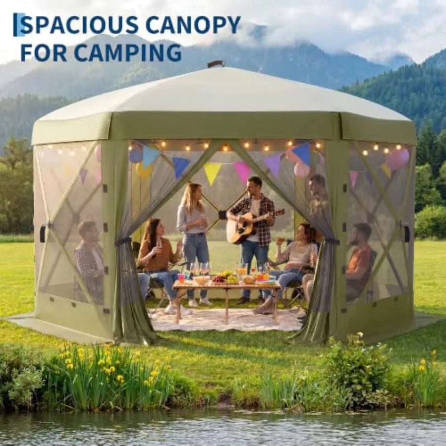 Feet 6-Sided Pop Up Gazebo Screen Tent with Mesh Panels