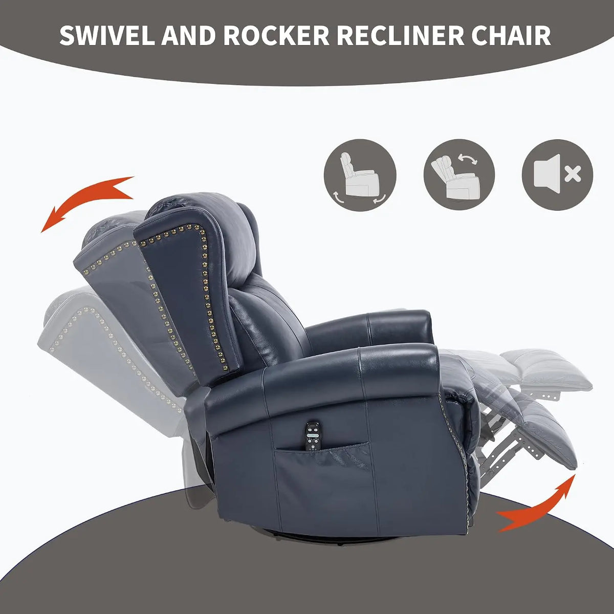 Genuine Leather Manual Recliner Chair with Swivel Rocker Massage Heat Nursery Small Space Blue, Customized