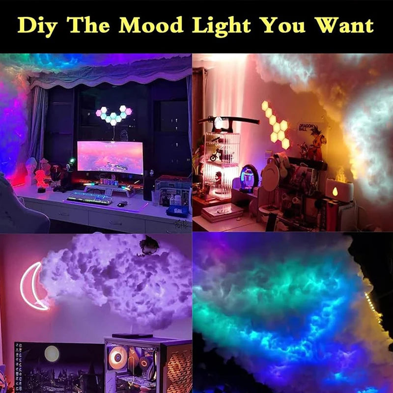 3D Thundercloud LED Light DIY Cloud Light Strip RGB+IC Chasing Music Sync 3D Cotton LED Light APP &Remote Control for Room Decor