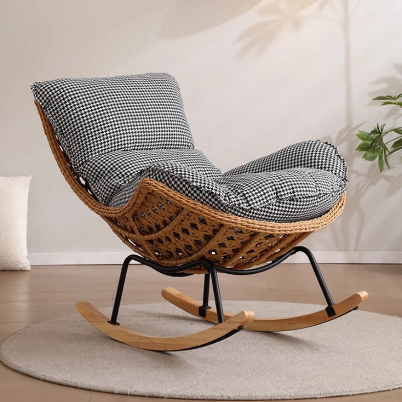 Rattan Rocking Chair for Sleeping Single Recliner Lounge Chair for Living Room Patio Outdoor Relaxing Seat Natural Wicker Rocker