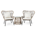 Modern 3-Piece 2-Seater Comfortable Metal Frame Rattan Wicker Chair and Table Set  For Outdoor Balcony Courtyard Apartment Patio