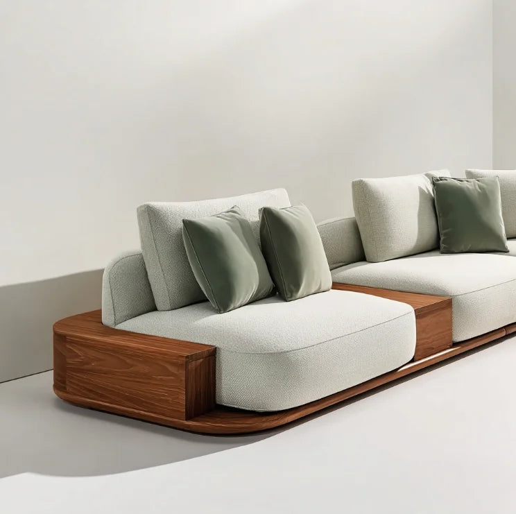 # Modern Minimalist Walnut Straight Row Fabric Sofa Bed Set Sponge Creative Light Luxury Living Room
