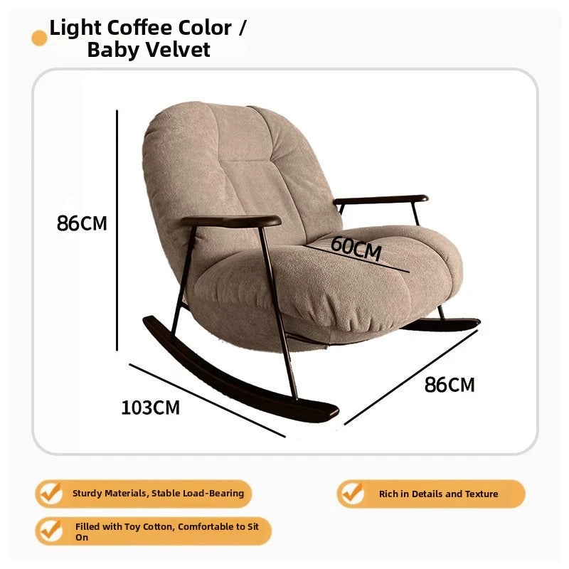 Rocking chair for living room and balcony single-seater sofa chair for small spaces fabric lazy sofa, reclining leisure chair