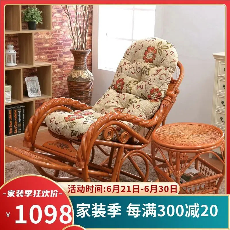 Rocking recliner adult rattan rocking chair elderly rocking chair balcony living room real natural rattan