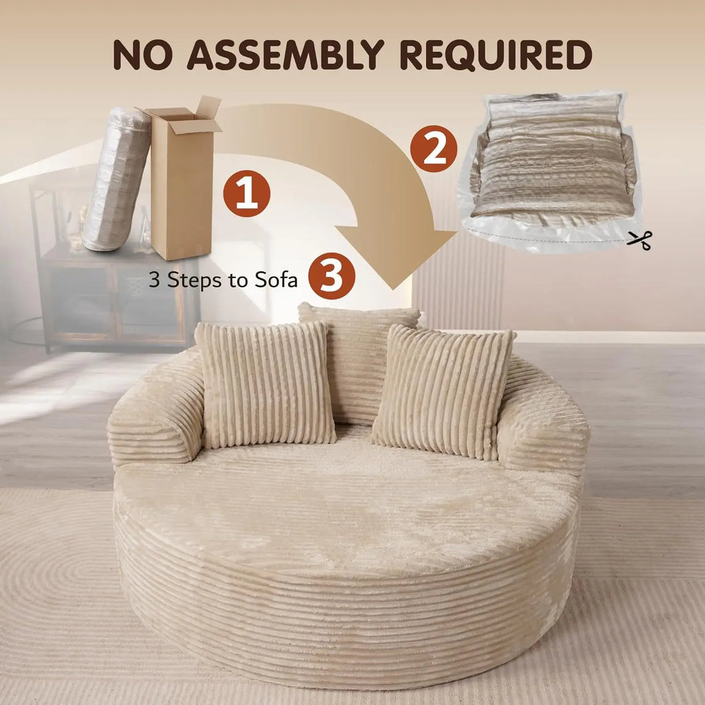 Cloud round sofa chair, vacuum compression single sofa, corduroy living room sofa