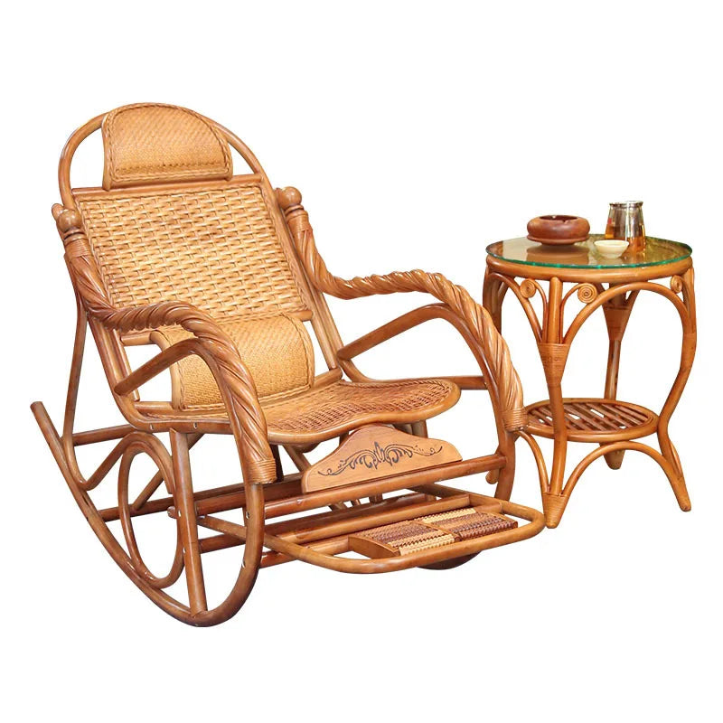 natural real rattan happy elderly solid wood rocking balcony household rattan rocking chair rattan