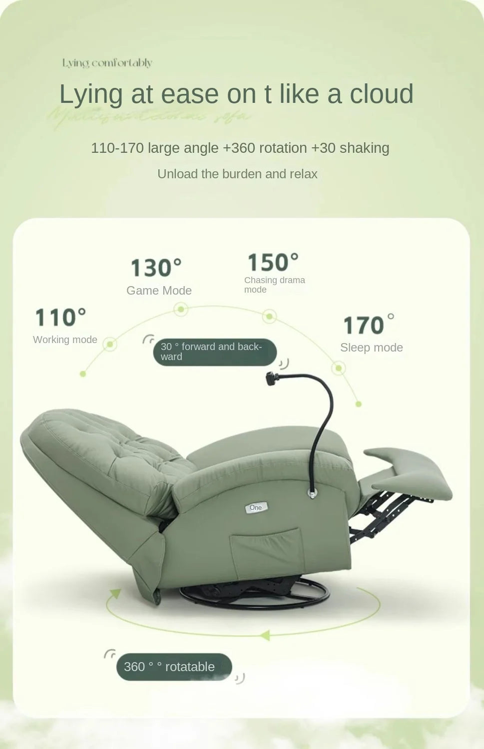 Single Sofa Rocking Chair-Modern Simplicity Design Multifunctional Lying Sleeping Electric Fabric Chair Recliner Sofa