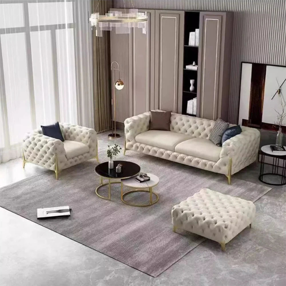 Modern Nordic Simple Velvet Sofa Suitable 2 3 Seater Sofa Set Elegant  Gold Stainless Steel Base Sofa Couch Set for Living Room