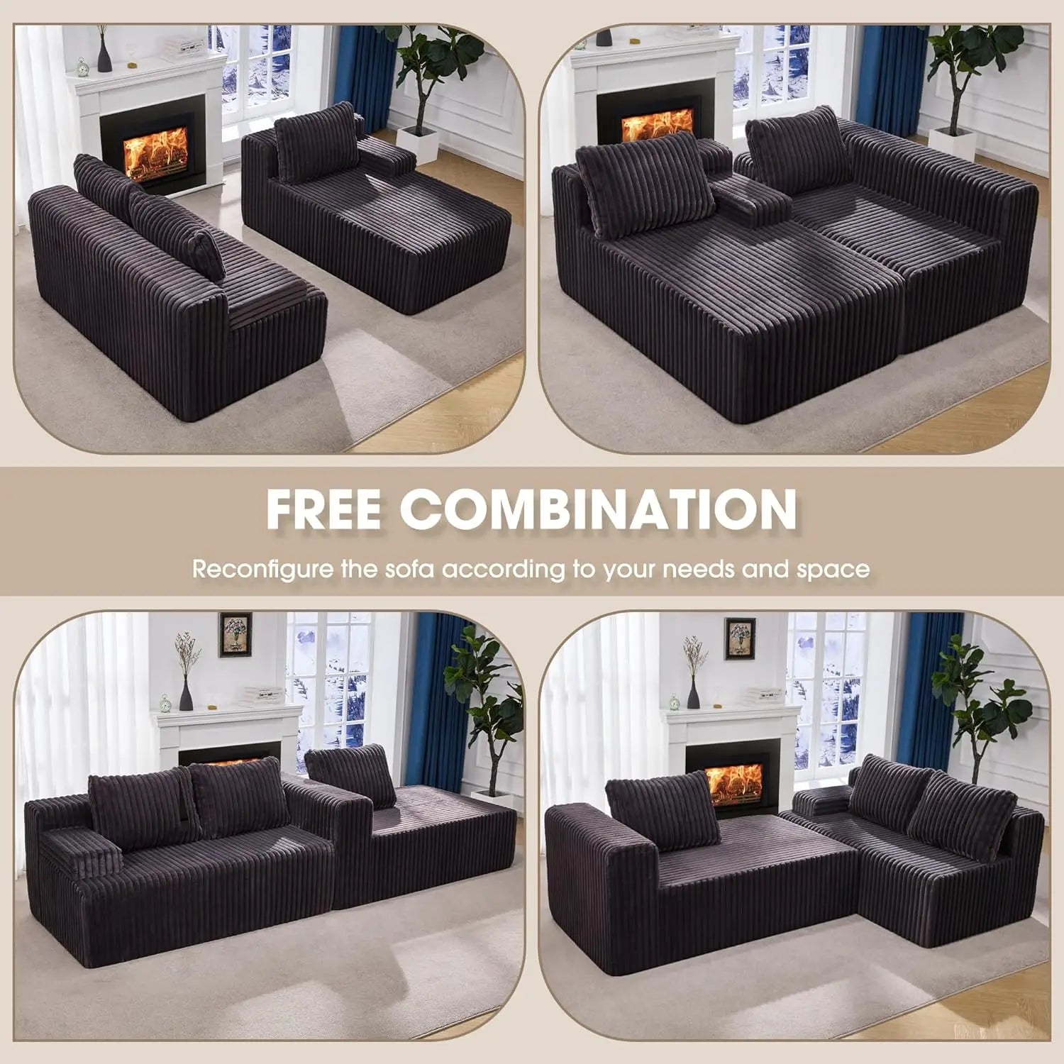 Modular Sectional Sofa Couches L-Shape Couch 3 Seat Modular Sofa Memory Foam Sectional Couches for Living Room,, Customized