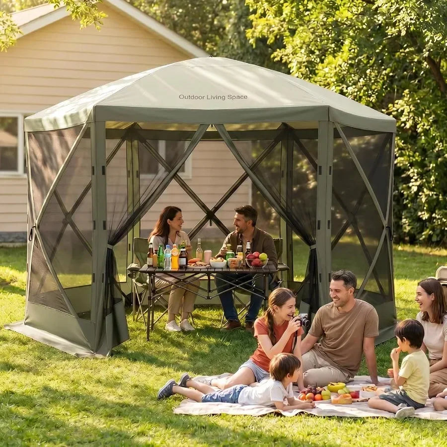 Feet Pop Up Canopy Tent, 6-Sided Portable Gazebo with Mosquito Netting and Removable Wind Cloths, Large Shelter Tent for Outdoo