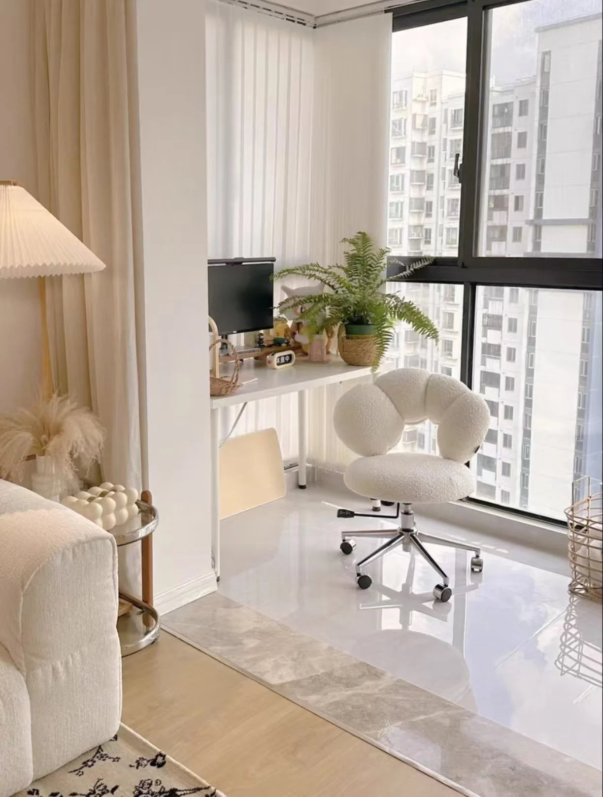 Cream Wind Living Room Chairs Furniture Dressing Stool Rotatable Chair Lamb Wool Small Internet Celebrity Stool Computer Stool