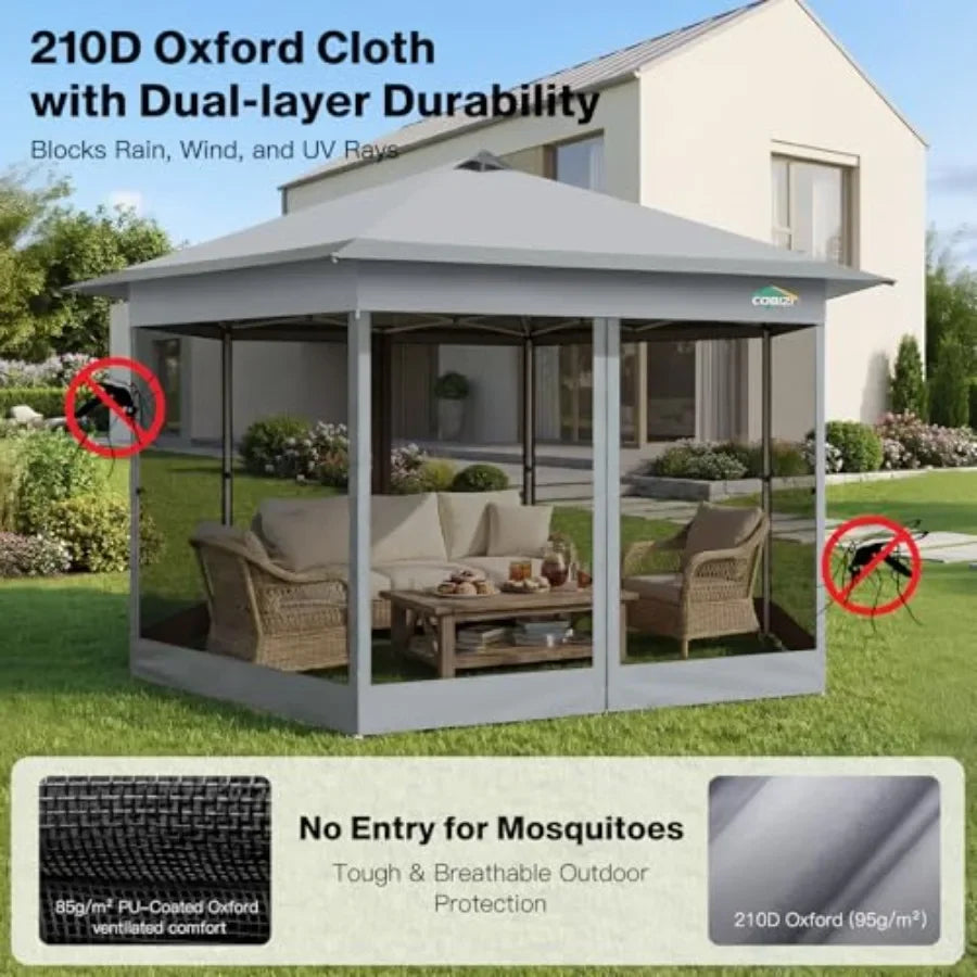 16x16 Pop Up Gazebo with Mosquito Netting, Waterproof, Light Gray