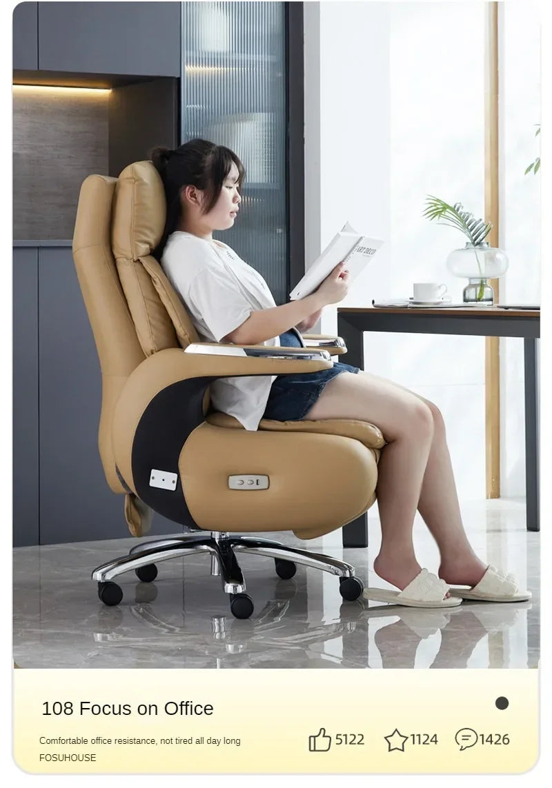 Nordic Designer Leather Boss Office Chairs Comfortable Leather Back Computer Chairs Lunch Break Gaming Chairs office Furniture A