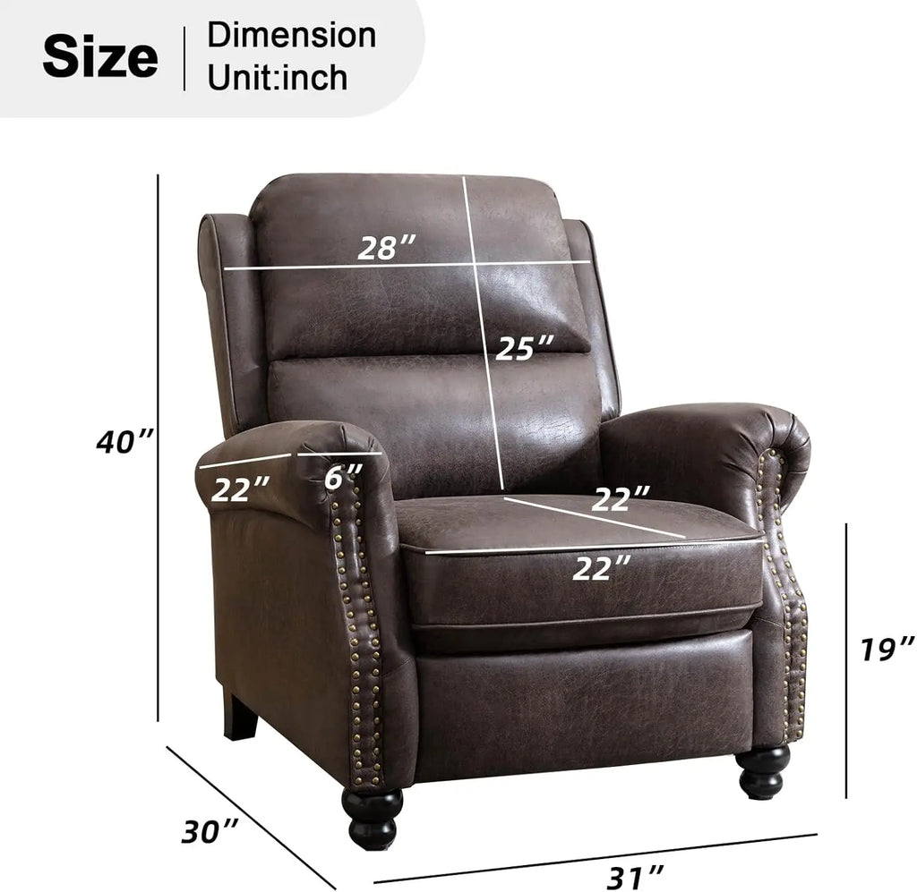 Pushback Recliner Chair Faux Leather Armchair with Rivet Decoration Single Sofa for Living Room Dark Grey