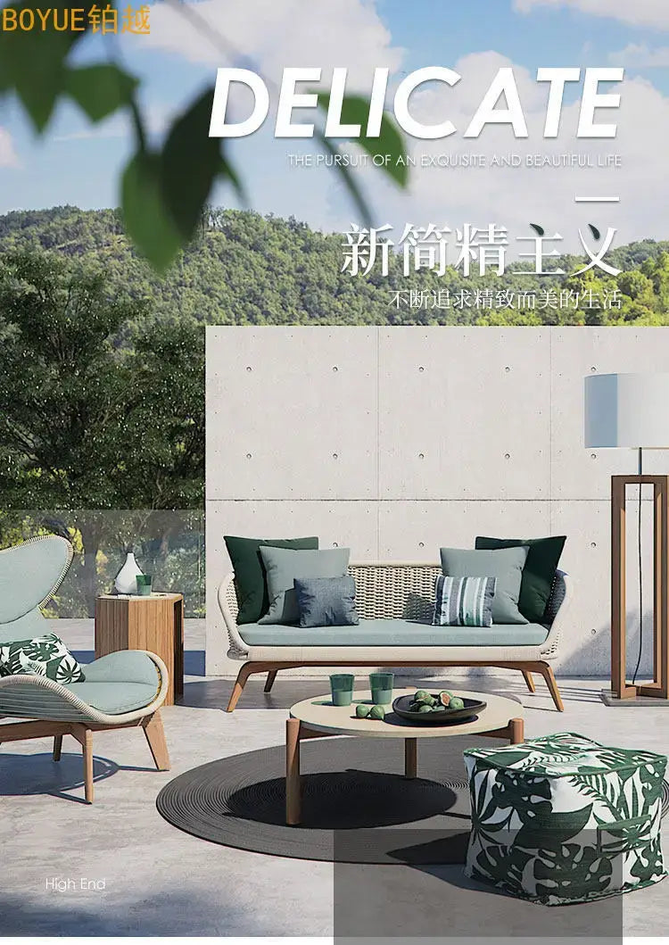 High-grade teak outdoor sofa courtyard rattan chair sofa combination leisure villa garden balcony single rattan rocking chair