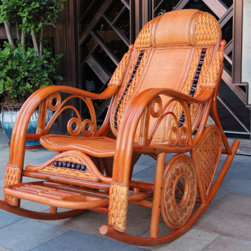 Leisure Lazy Rocking Chair Pastoral Rattan Natural Rattan Homestay Rocking Chair