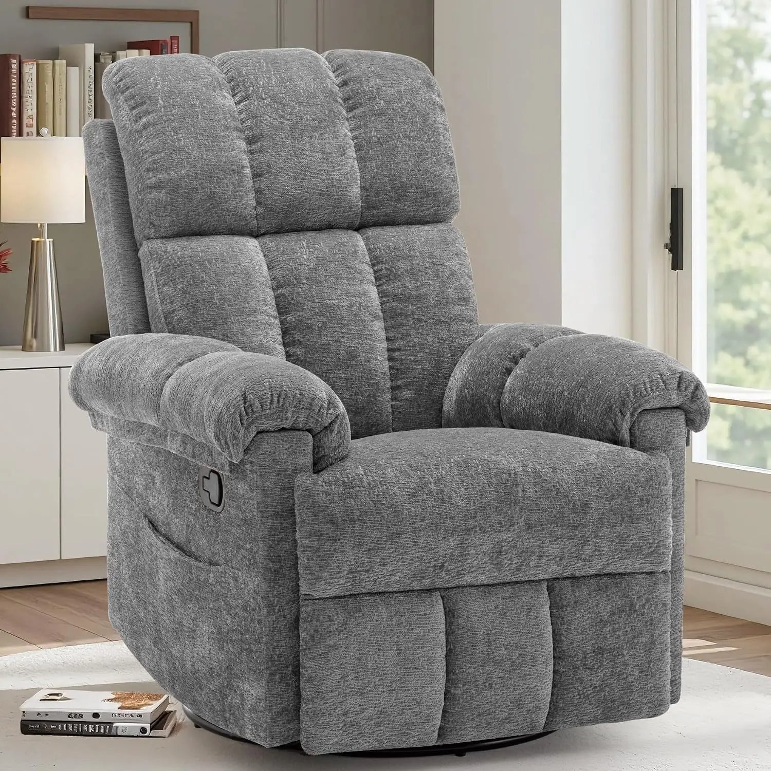 Manual Upholstered Swivel Rocker Recliner,Compact Small Space Reclining Chair For Adults, Custom