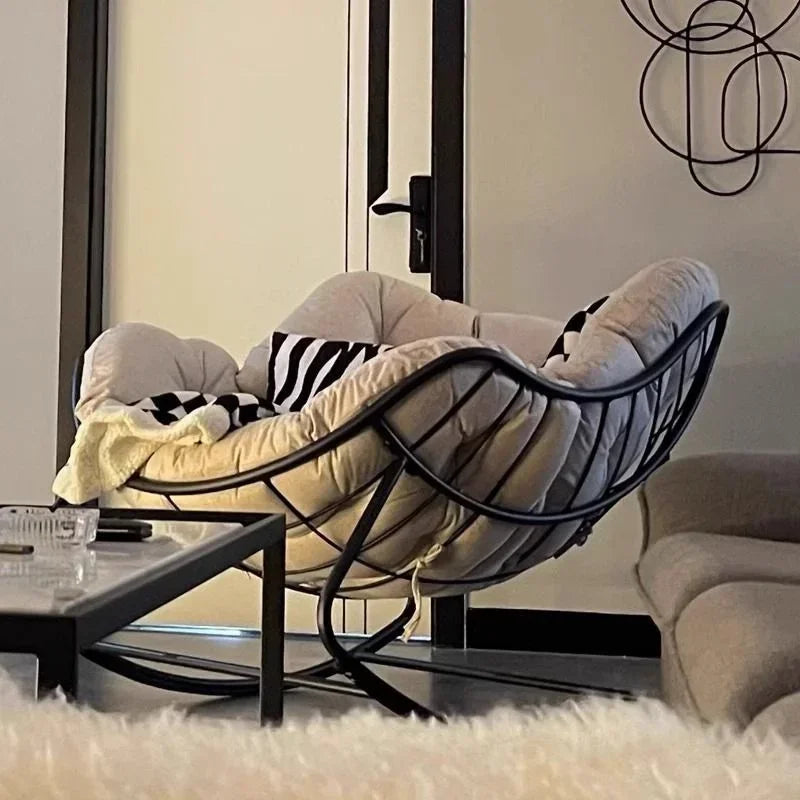 Outdoor Rocking Chair Wicker Egg Chair Lazy Sofa Bird Nest Hanging Seat Padded Cushion Patio Balcony Living Room Furniture