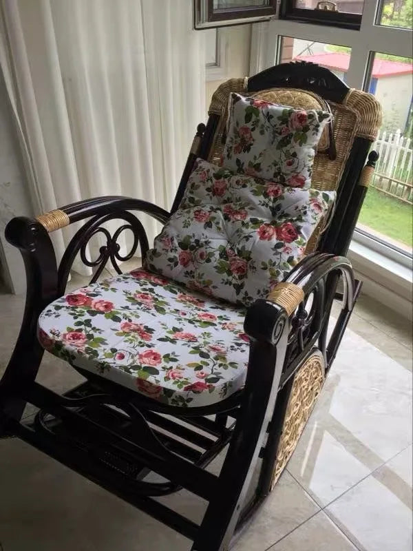 CZ Rocking Chair Hanging Basket Natural Real Rattan Plant Woven Relaxing Leisure Recliner