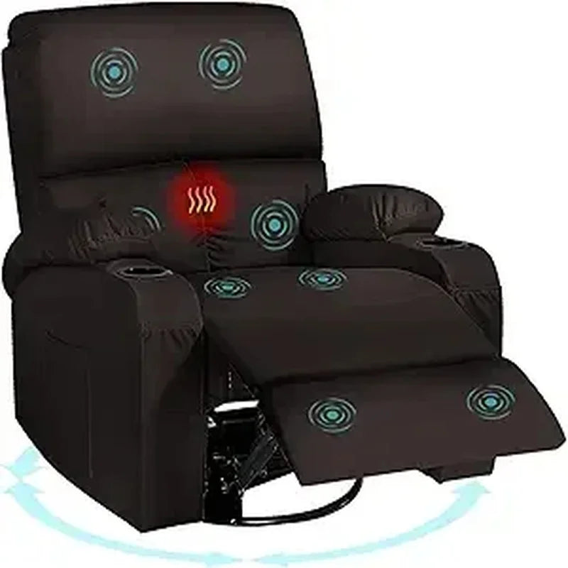 Vibration Massage Recliner Chair with Heat, 360° Swivel Rocking Recliner for Living Room Comfort