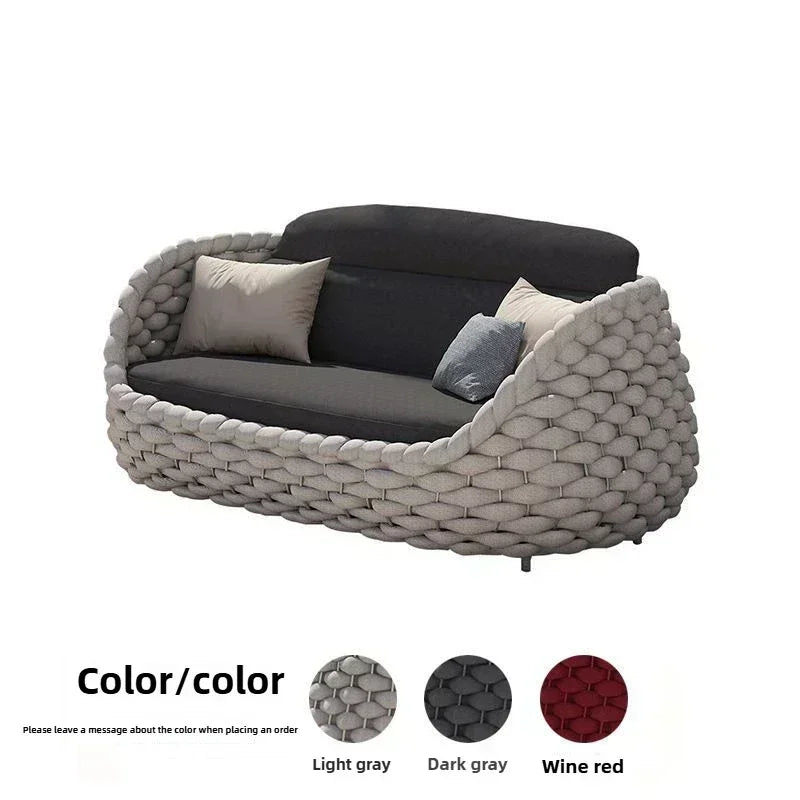 All-Weather Rattan Outdoor Sofa Set Leisure Terrace Furniture For Villa Balcony Living Room Courtyard Combination Double Chair