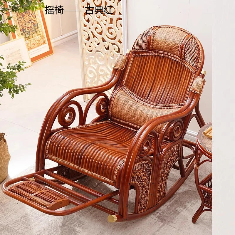 natural true rattan rocking chair recliner sofa single balcony home leisure retro cushion living room
