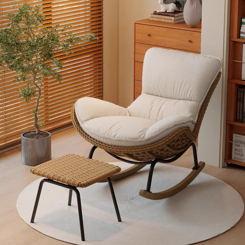 Rattan Rocking Chair for Sleeping Single Recliner Lounge Chair for Living Room Patio Outdoor Relaxing Seat Natural Wicker Rocker