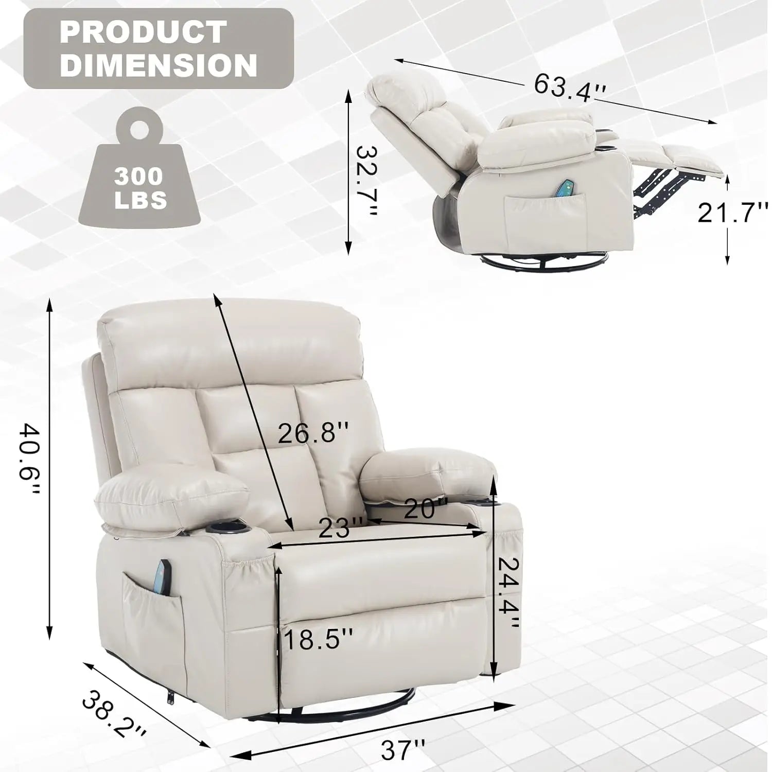 Swivel Rocker Recliner with Heat and Massage, Heated Massaging Reclining Chair with Cup Holders, Faux Leather, Customized