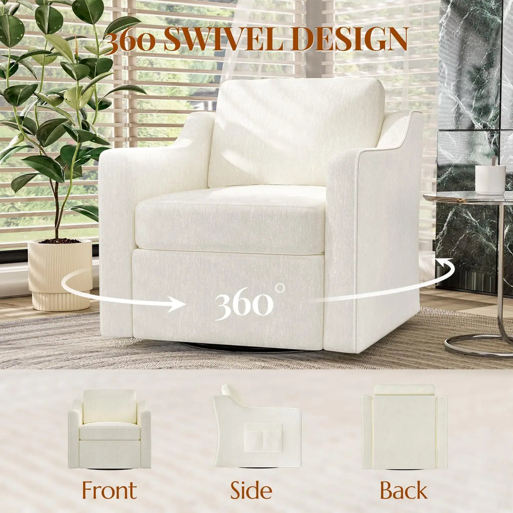 360° Swivel Accent Chair Set of 2, Large Comfy Reading Chairs, Accent Square Single-seat Armchair Upholstered Sofa