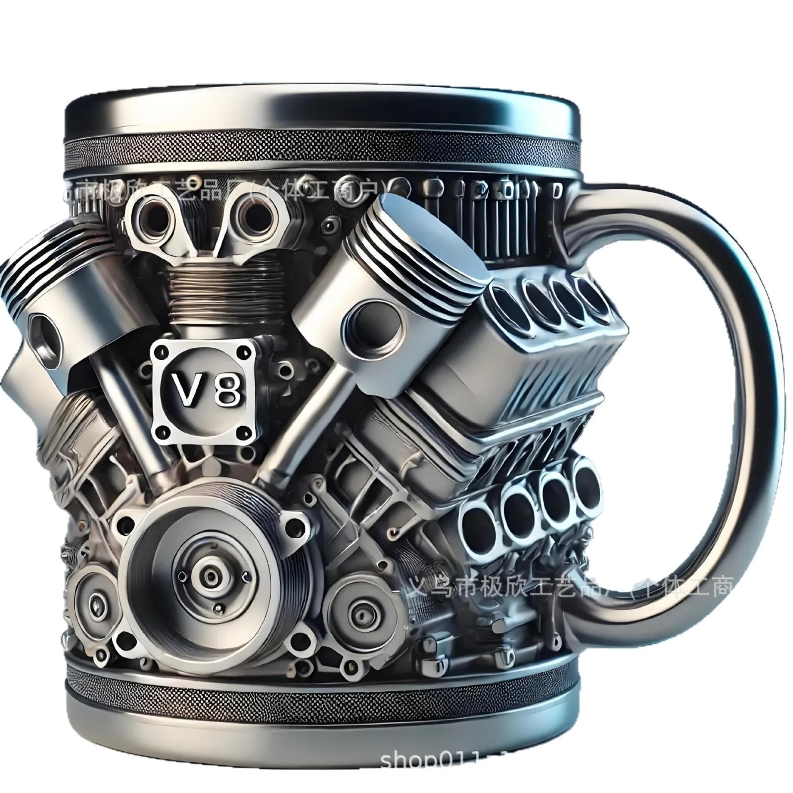 V8 Engine Coffee Mug, V6 Resin 3D Metal Cup, Creative Car Engine Model Decorative Mug