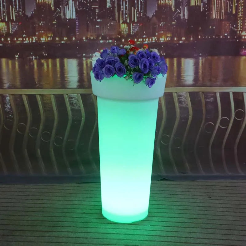 Glowing Light Outdoor Led Illuminated White Waterproof Flower Plant Pots Home Furniture Pot Changing Garden Led Flower