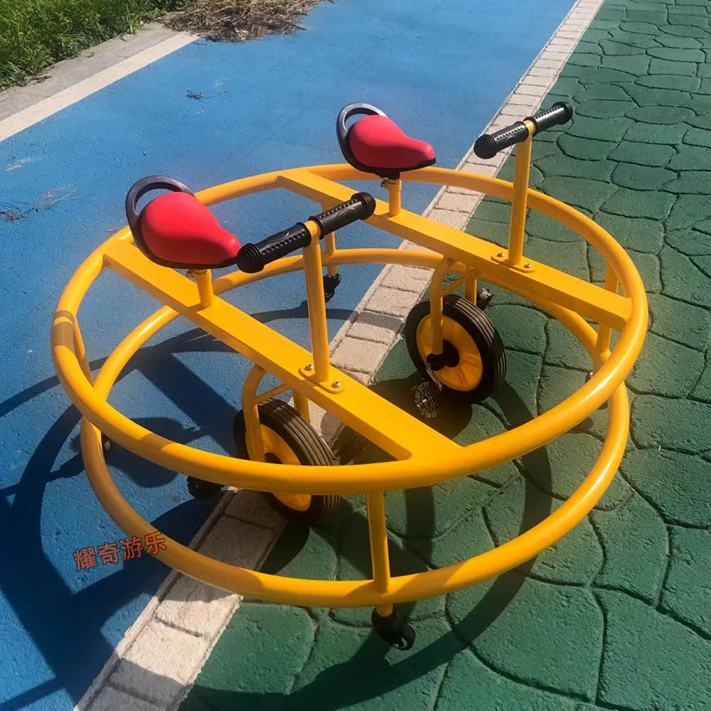 Two-person spinning car. Two-person cooperative car, bicycle, tricycle. Game pedal car