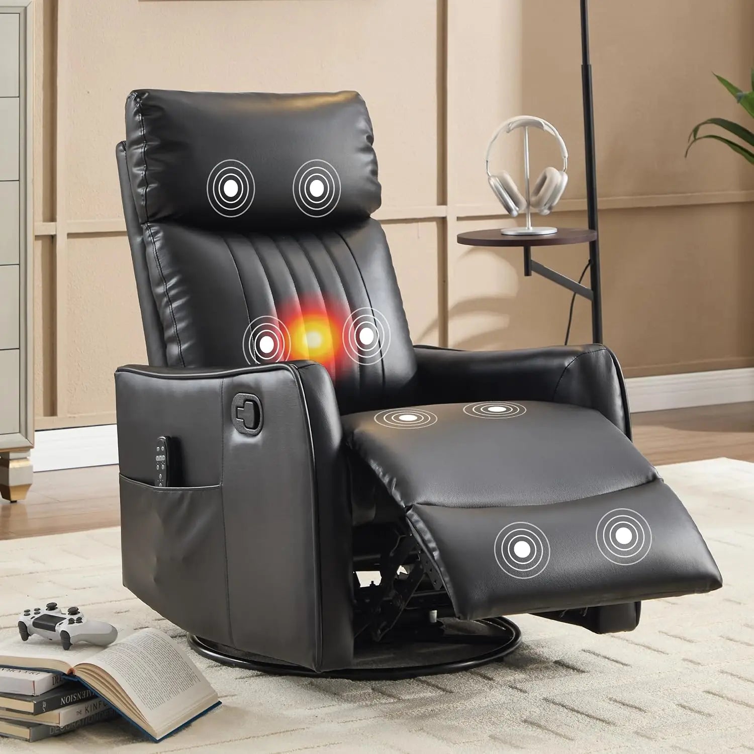 Manual Swivel Rocker Recliner Chair for Adults, Overstuffed Reclining Glider Chair for Nursing with Vibration Massage &, Custom