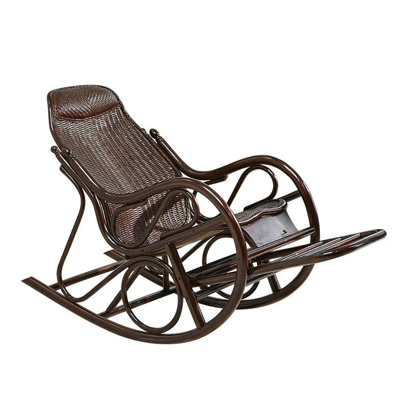 natural real rattan happy elderly solid wood rocking balcony household rattan rocking chair rattan