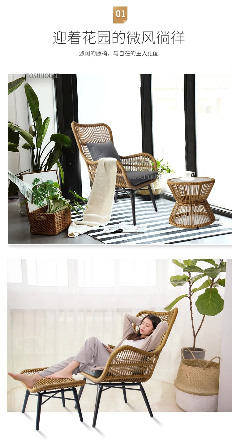 Rattan Chair Three Piece Set Balcony Table Modern Outdoor Furniture Combination Armrest Single Rattan Sofa Outdoor Chairs
