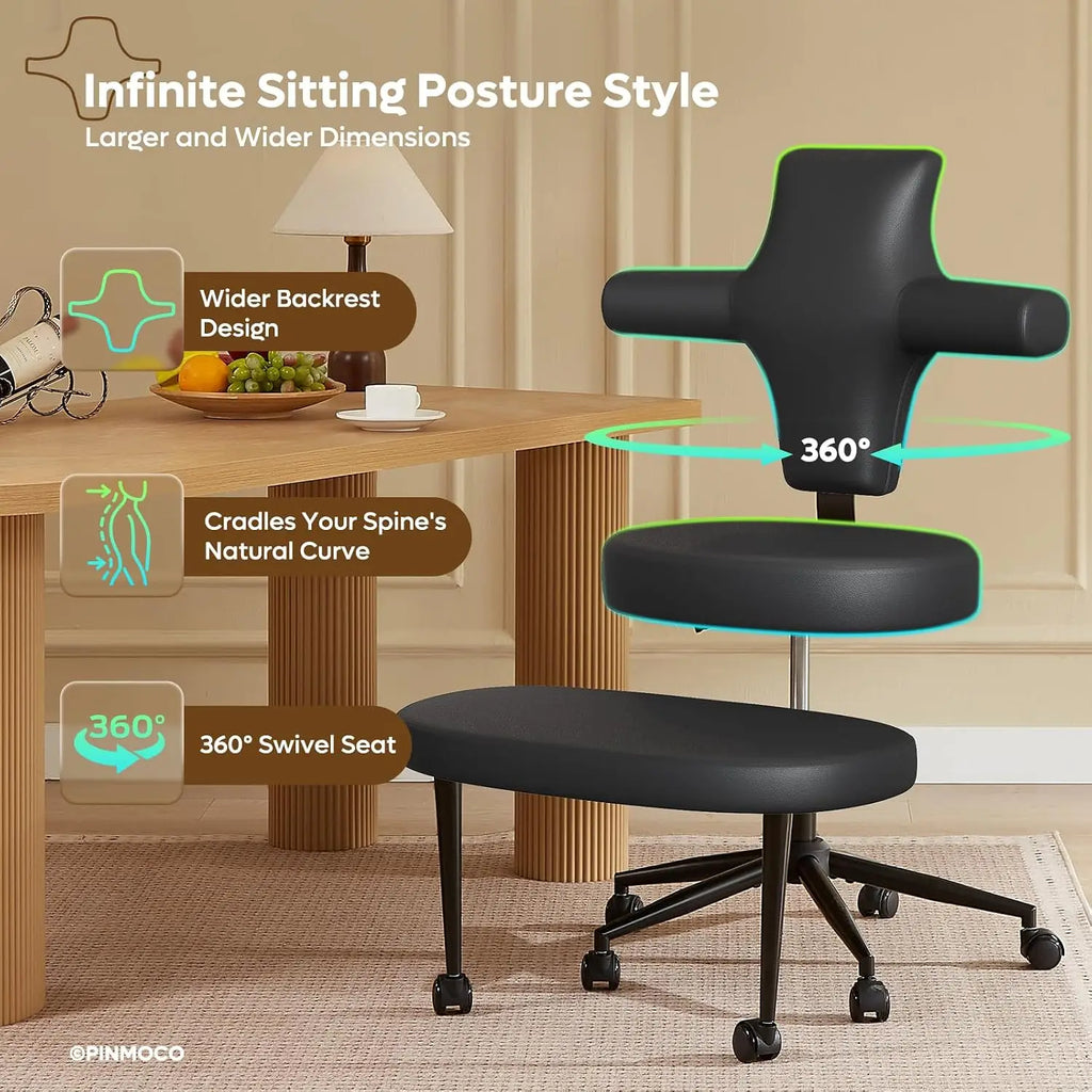 Ergonomic Cross Legged Office Chair Extra Wide for ADHD and Meditation, Kneeling Chair with 360° Swivel Wheels and, Custom