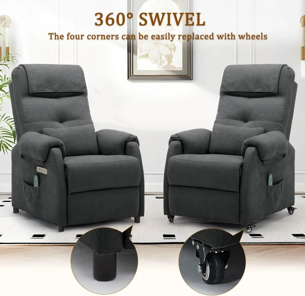 Electric Recliner Chair with Massage & Heat, USB/Type-C Ports, Rollers for Small Spaces - Fabric Comfort for Living Room/Bedroom