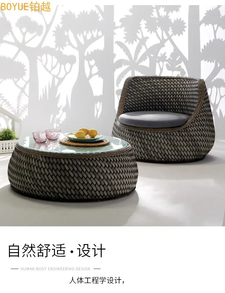Nordic outdoor double rattan sofa art living room balcony rattan chair waterproof sunscreen courtyard casual