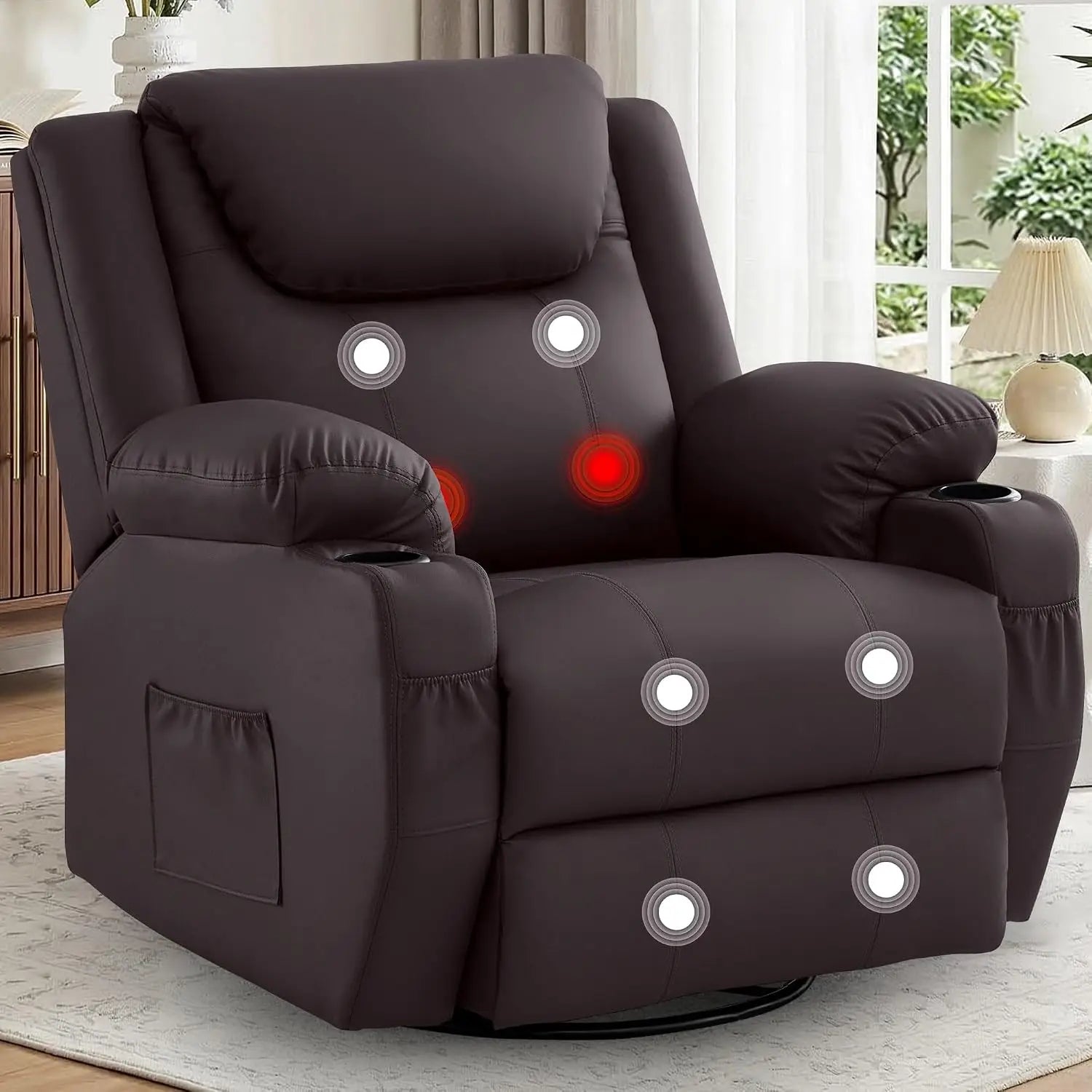 Oversized 360° Swivel Rocker Recliner Chair with Heat & Massage, Manual Recliner for Adults, Custom