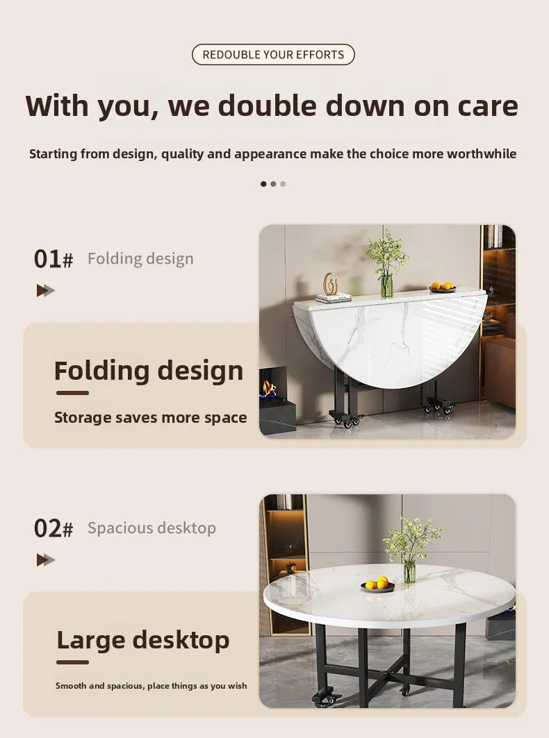 movable small apartment dining table folding round lounge extendable dining table modern Portable mesa comedor Kitchen furniture