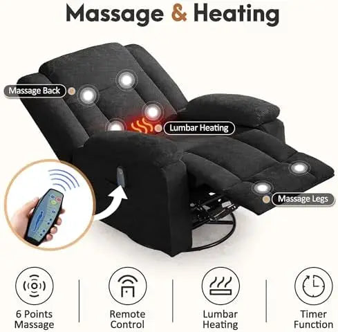 （Local US Inventory）Rocker Recliner Chair for Adults 360 Degree Swivel Rocker Recliner with Massage and Heating Side kets for Li