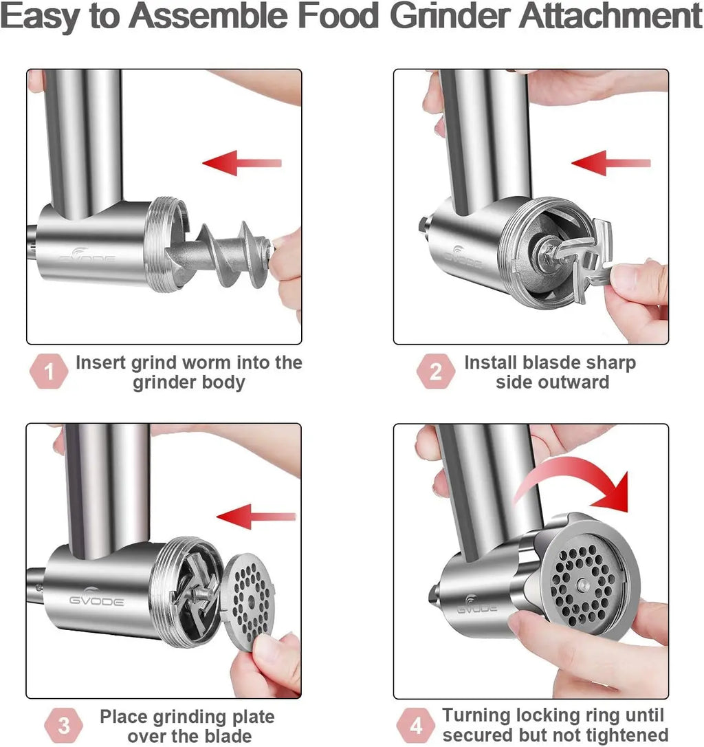 Metal Meat Grinder Attachment for KitchenAid Stand Mixer with 4 Grinding Plates 3 Sausage Tubes 2 Blades
