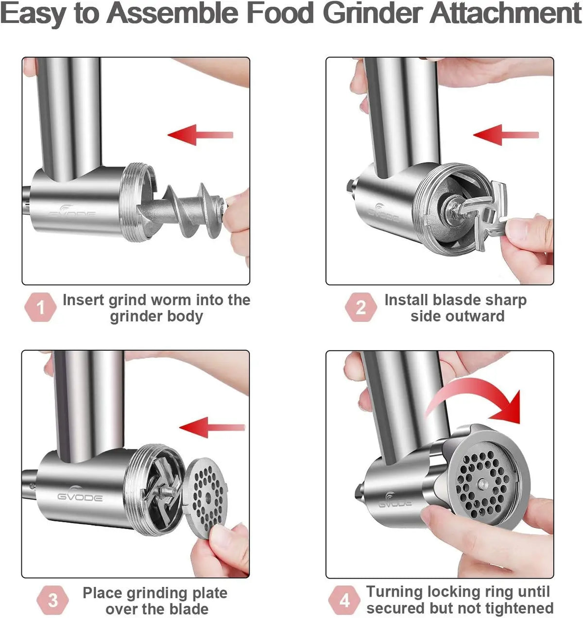 Metal Meat Grinder Attachment for KitchenAid Stand Mixer with 4 Grinding Plates 3 Sausage Tubes 2 Blades