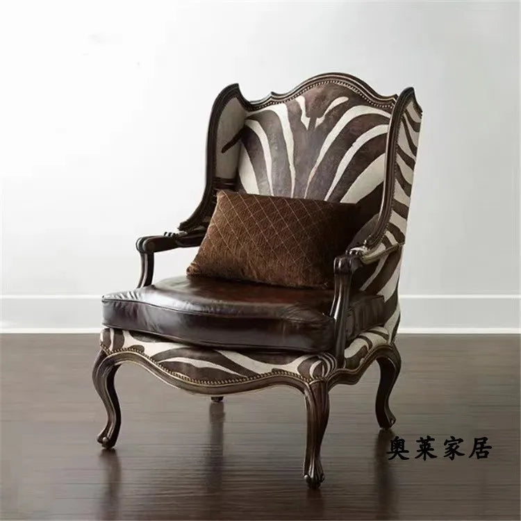 American solid wood living room fabric, chair sofa single sofa European balcony French leisure chair
