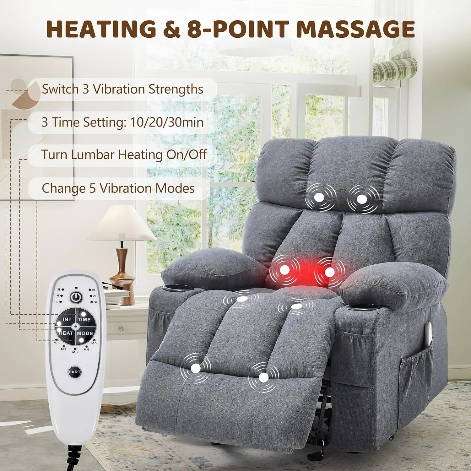 Massage Rocking Recliner Chair, Ergonomic Recliners Sofa with Vibration Massage & Heat, Rocking Chair Nursery Chair for Living R