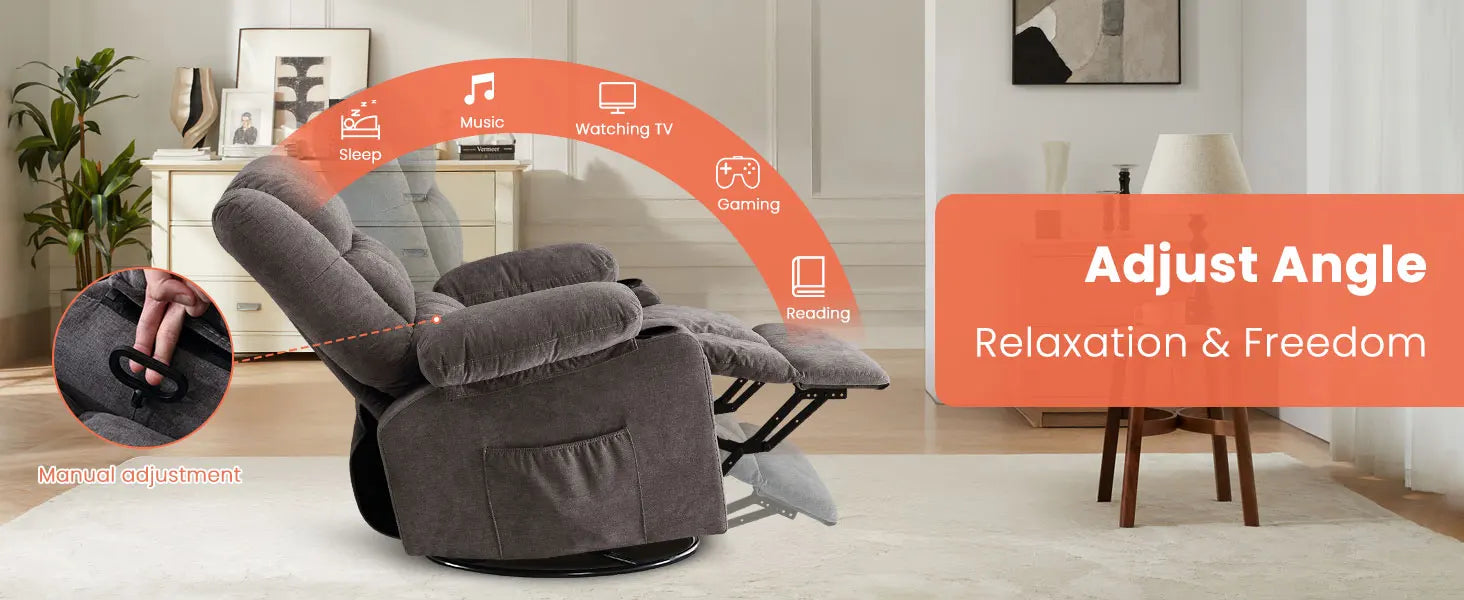 Massage Swivel Recliner Chair with Vibration Massage and Lumbar Heating for Adults,Oversized Rocker Recliner Single Sofa