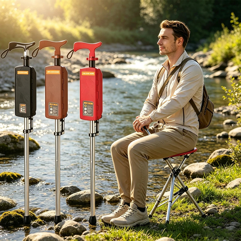 Outdoor Foldable Cane Stool Portable Aluminum Alloy Walking Aid Stick Anti-skid Elderly Rest Chair Max 120KG